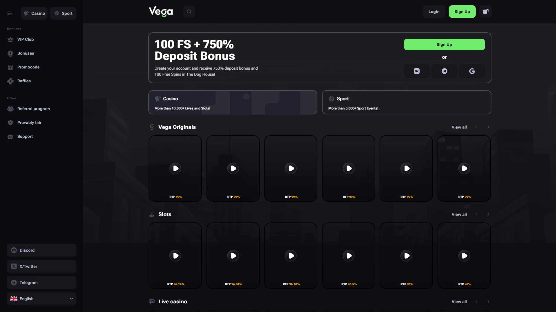 Vegabet homepage